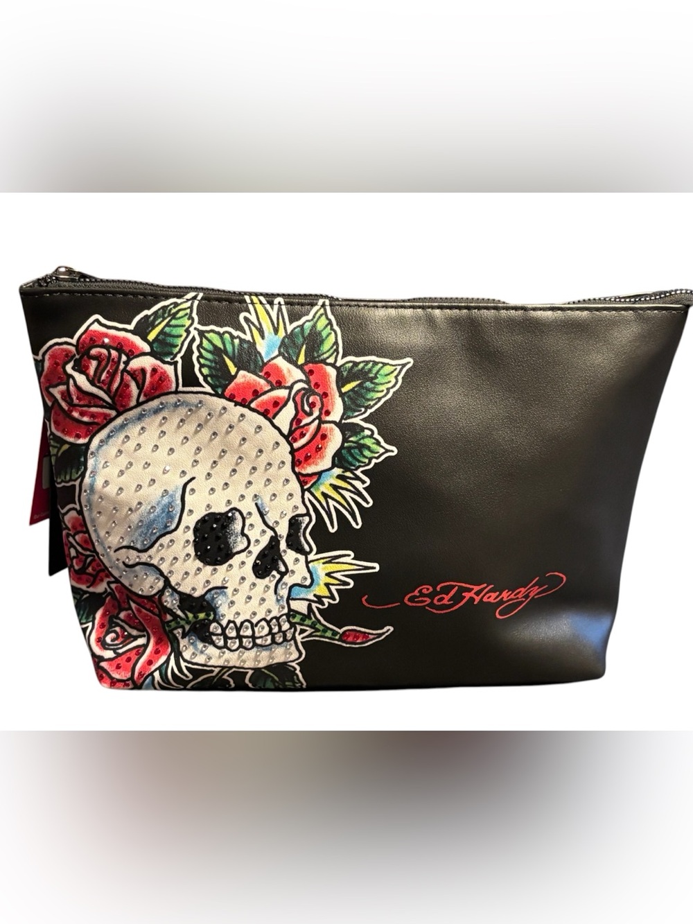 NWT•Ed Hardy Black Skull & Rose Zip Cosmetic Bag